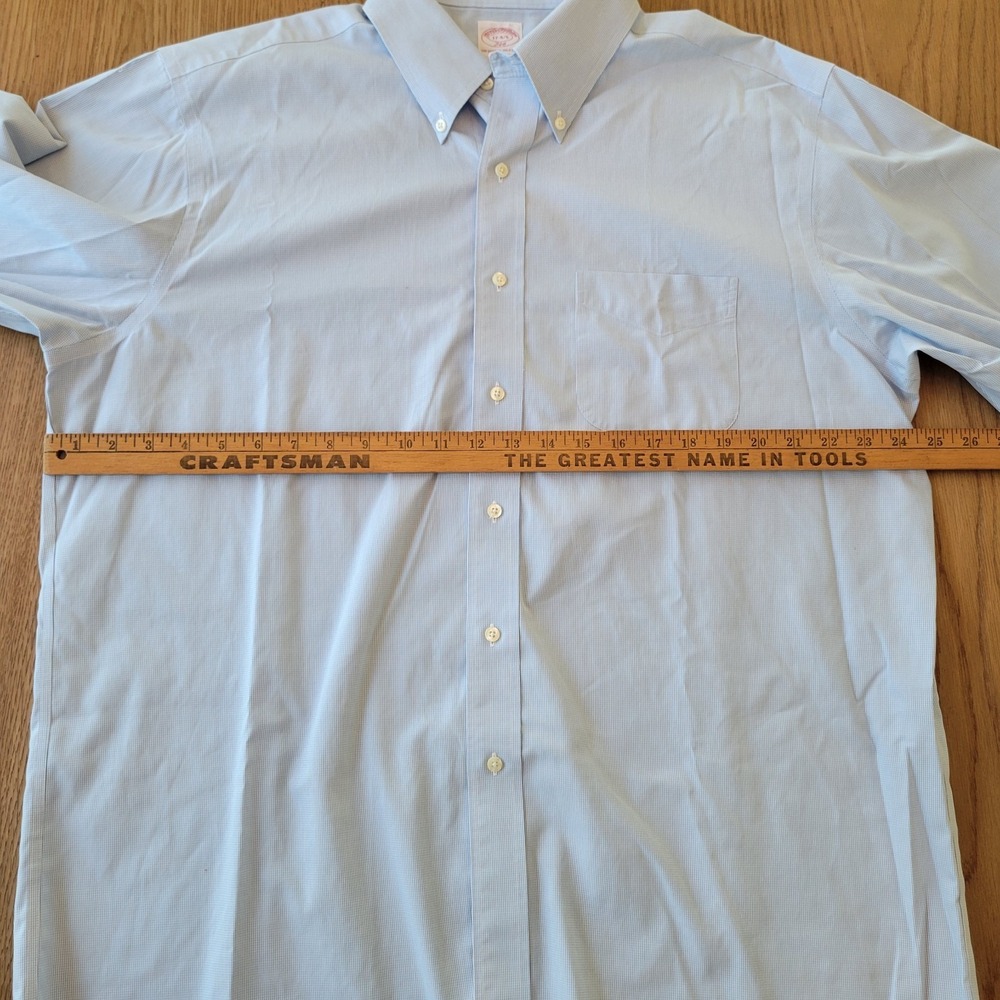 Brooks Brothers Dress Shirt Mens 17 4/5 Blue Check Houndstooth Non Iron 346 - Picture 6 of 10